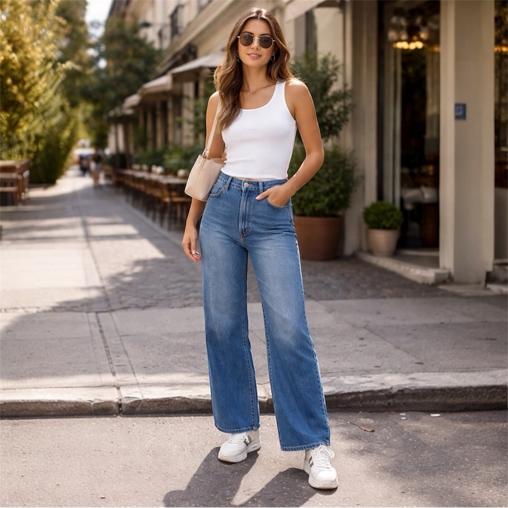 OAT New York Wide Leg Jeans | Size 10/30 | High Rise Blue Denim
